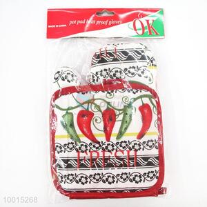 Wholesale Pepper Insulation Mat/<em>Pot</em> and Microwave Oven Glove Set