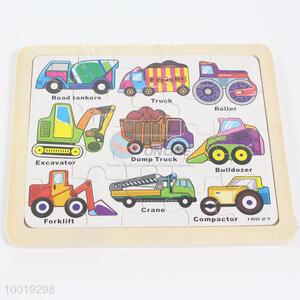 Educational puzzle design wooden block car english learning toys