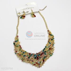 Exquisite colorful stoned necklace&earrings set