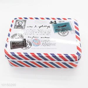 Postage Stamp Printed Rectangular Shaped Metal Tea Box Tinplate Container Home Decor Ornament Tin Box Home Decor