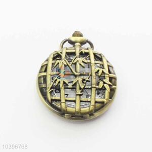 Bamboo Quartz Movement Skeleton Pocket Watch