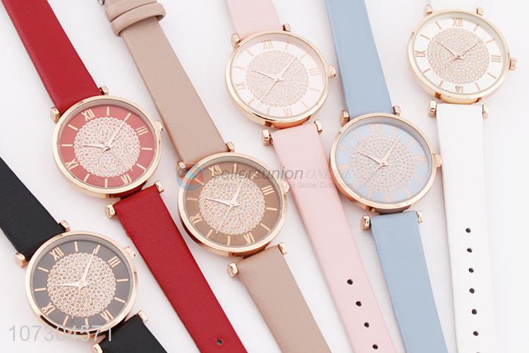 Top Quality PU Watchband Colorful Watches Ladies Wristwatch