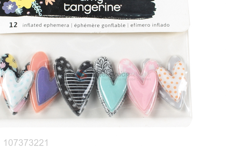 Fashion design puffy heart stickers self-adhesive inflated stickers