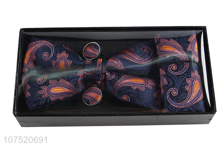 China factory fashion jacquard men's bow tie necktie and cufflinks set