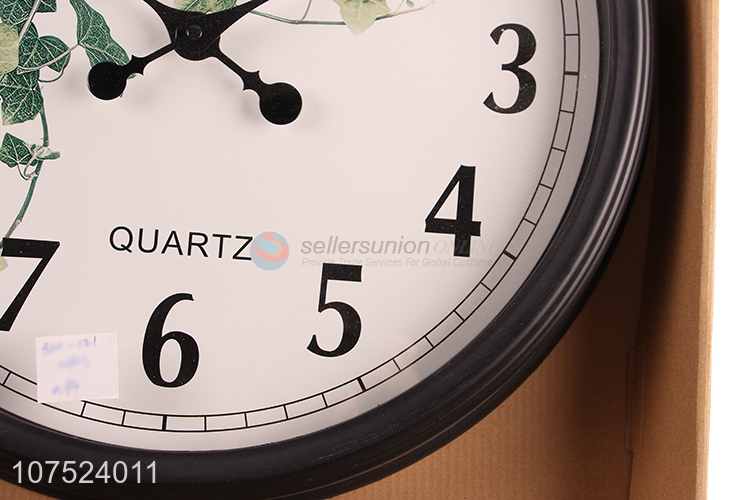 Best selling modern green plant printed wall clock living room plastic wall clock