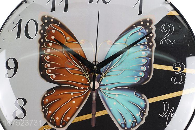 Hot sale Nordic butterfly printed wall clock fashionable silent hanging clocks
