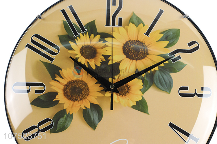 High quality decorative sunflower pattern wall clock living room plastic quartz clock