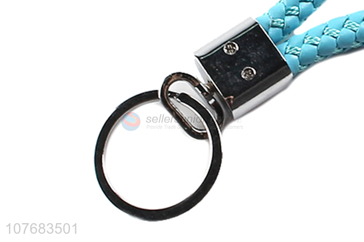 Most popular colorful braided car keychain rope leather strap