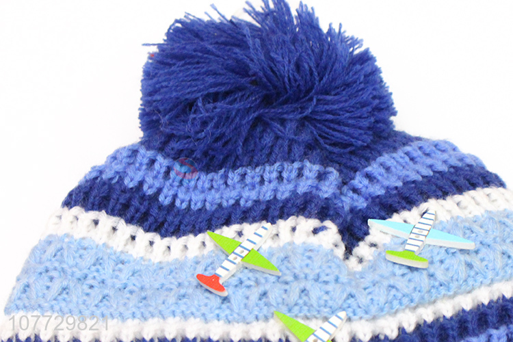 New design cartoon hat toddler outdoor thermal knitted earmuff beanie cap
