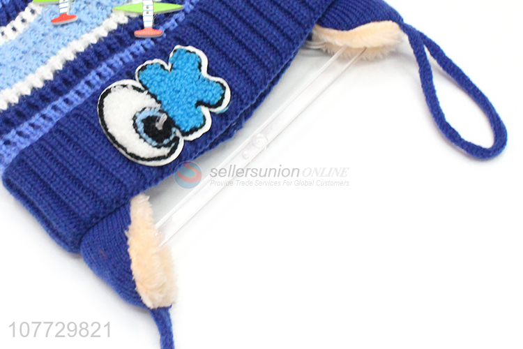 New design cartoon hat toddler outdoor thermal knitted earmuff beanie cap