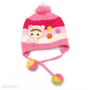 China factory cartoon design kids winter acrylic knitted earmuff beanie hat