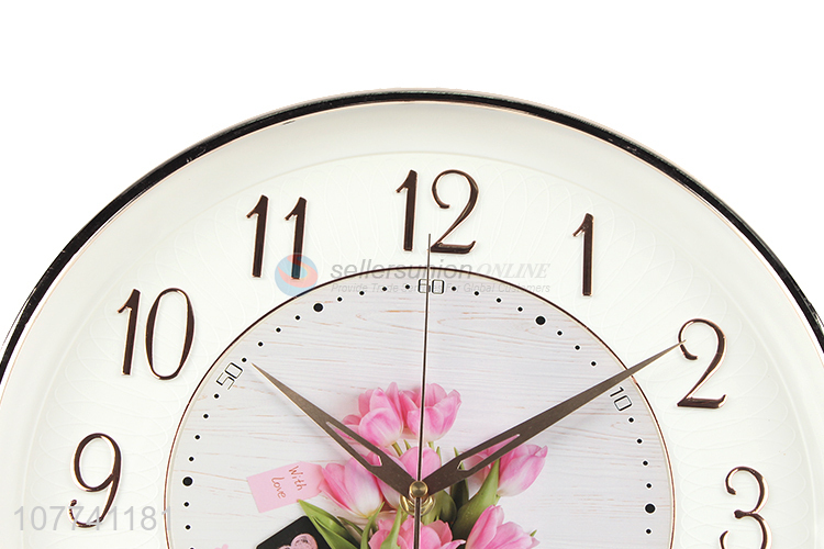 Wholesale Flower Pattern Round Wall Clock Modern Hanging Clock