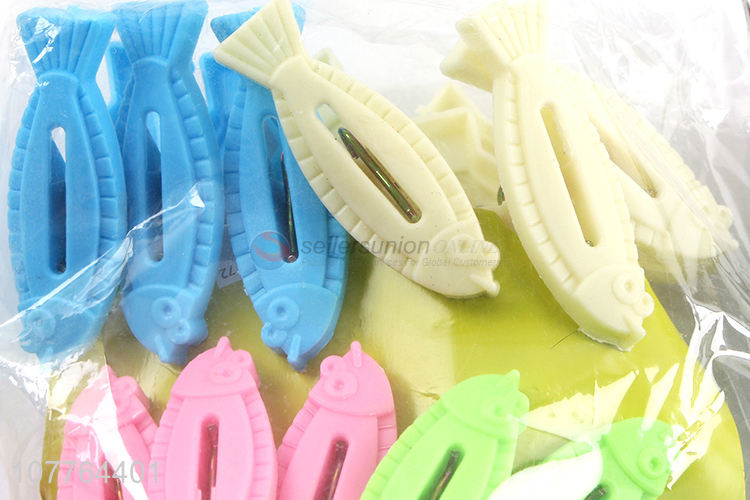 Creative fish shape plastic clothes clip 12 pieces clothespins