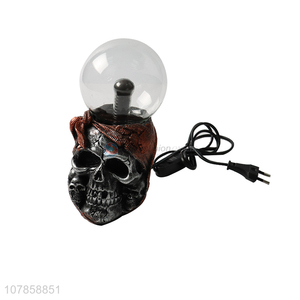 Wholesale Halloween resin skull figurine static plasma ball lamp