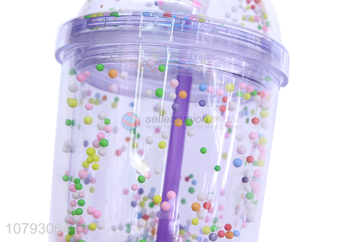 Online wholesale colorful beads double-walled water tumbler with straw