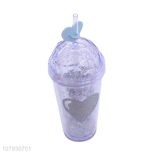 China manufacturer double walled cooffee juice cup with straw and lid
