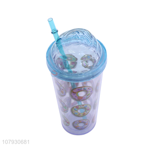 High quality reusable plastic water juice coffee cup with lid & straw
