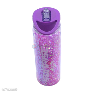 Hot selling large capacity double-walled glitter straw drinking bottle for ladies