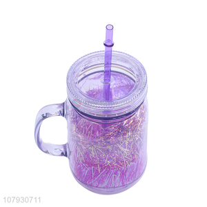 Latest arrival ladies travel mug plastic driniking cup with straw & handle