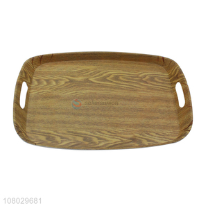 New product rectangular wood grain handled melamine serving tray for party