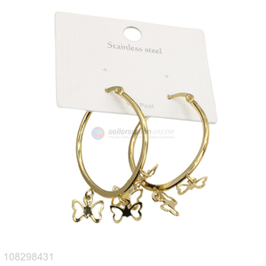 Factory price stainless steel butterfly pendant hoop earrings