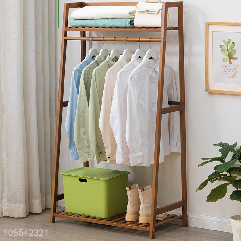 High quality multifunctional bamboo coat rack with 2-tier storage shelves