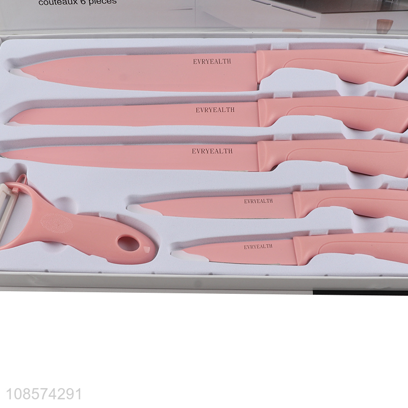 China imports 6pcs kitchen knives set with chef knife, bread knife, cleaver, all-purpose knife, paring knife & peeler