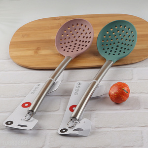 Wholesale silicone skimmer slotted spoon with long stainless steel handle