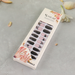 Low price 24pcs sticky on nails press-on <em>nail</em> <em>fake</em> <em>nail</em> set