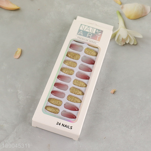 Good quality 24pcs natural <em>fake</em> <em>nail</em> press-on nails set for women