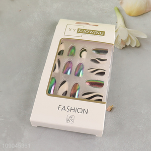 China supplier 24pcs fashionable <em>nail</em> art decoration sticky on nails <em>fake</em> <em>nail</em>