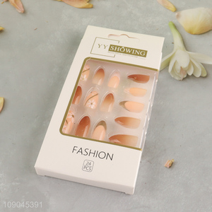 Latest products 24pcs <em>nail</em> art decoration sticky on nails <em>fake</em> <em>nail</em> set