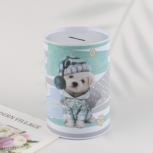 Good selling puppy printed tinplate <em>money</em> <em>box</em> coin bank