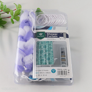 Low price bathroom accessories PE shower curtain with bath scrubber