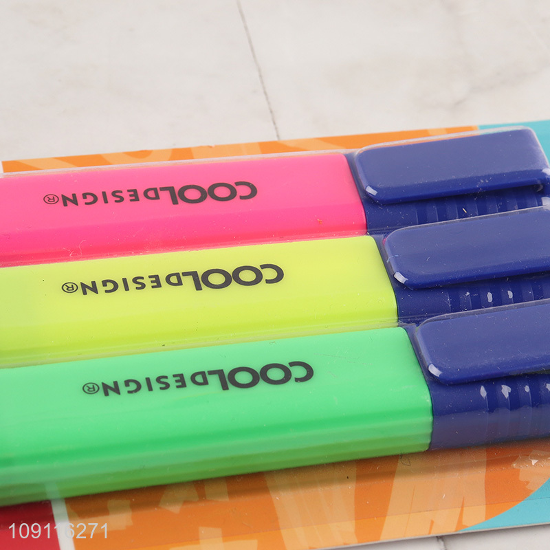 Low price 3pcs school office stationery highlighters pen  set for sale