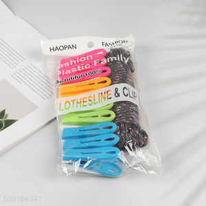 Factory Supply Household Plastic Clothes Pins and Braided Clothesline Set