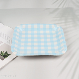 Low Price 10 Pieces Gingham <em>Paper</em> Plates Disposable <em>Paper</em> Plates for Birthday
