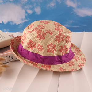 High Quality Printed <em>Straw</em> Fedora Hat Summer Beach Hat for Adults