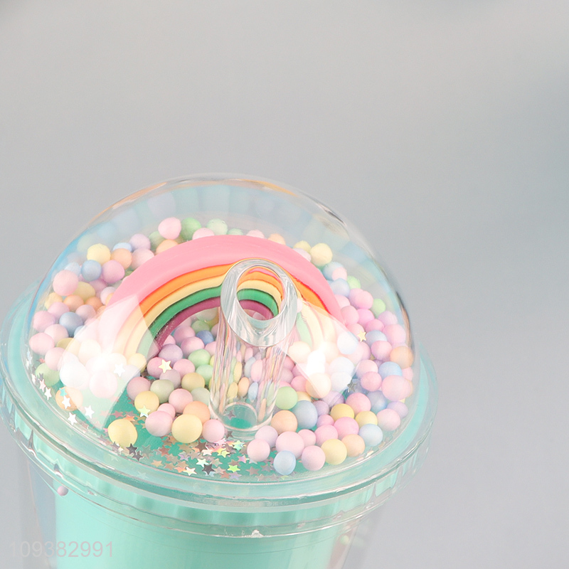 high quality Rainbow Foam Bead Water Bottle with straw
