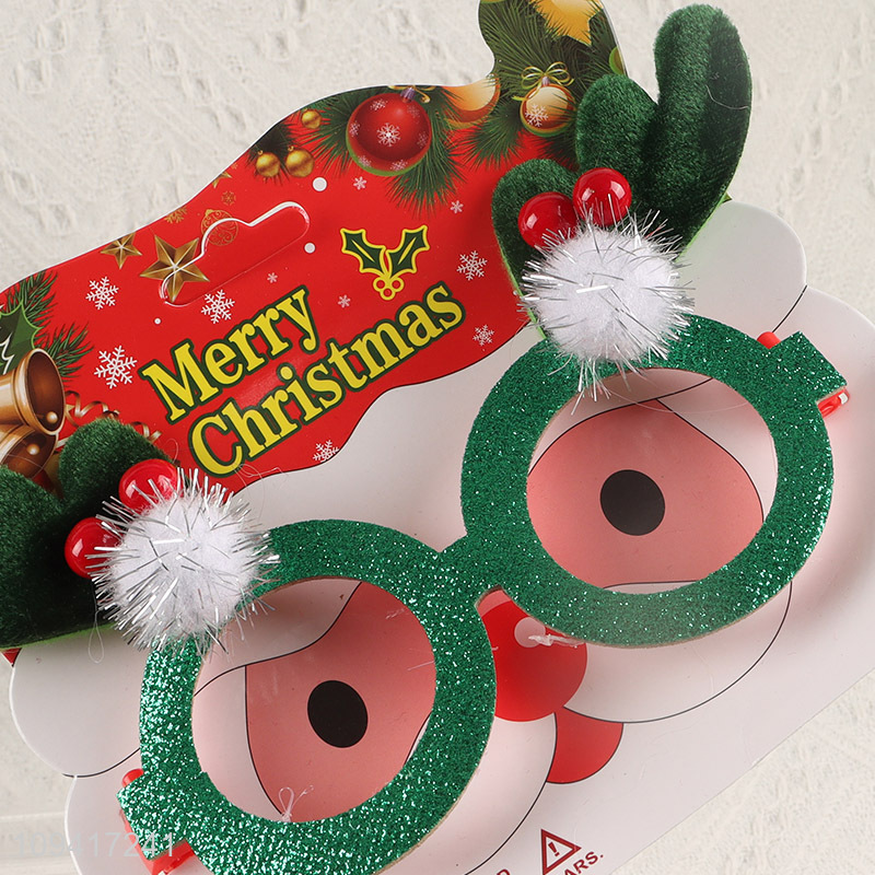 Hot sale green glitter reindeer antler christmas glasses