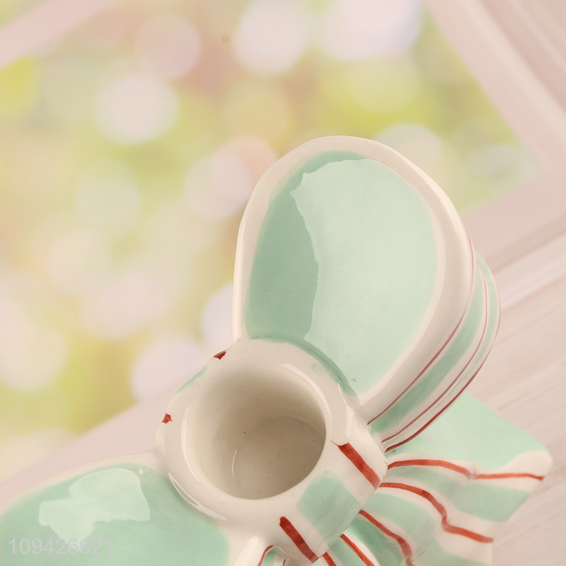 New product ceramic bowknot shape candle holder