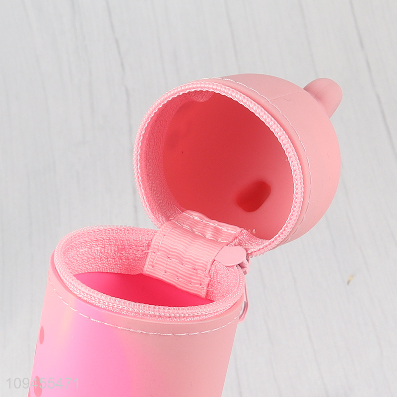 Hot selling pink bear students silicone pencil bag