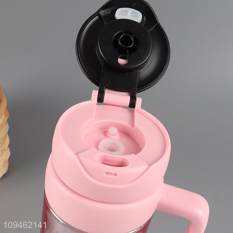 Factory price pink plastic water bottle with handle&straw