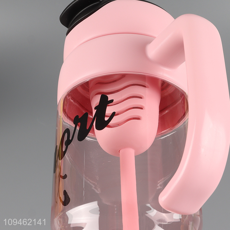 Factory price pink plastic water bottle with handle&straw