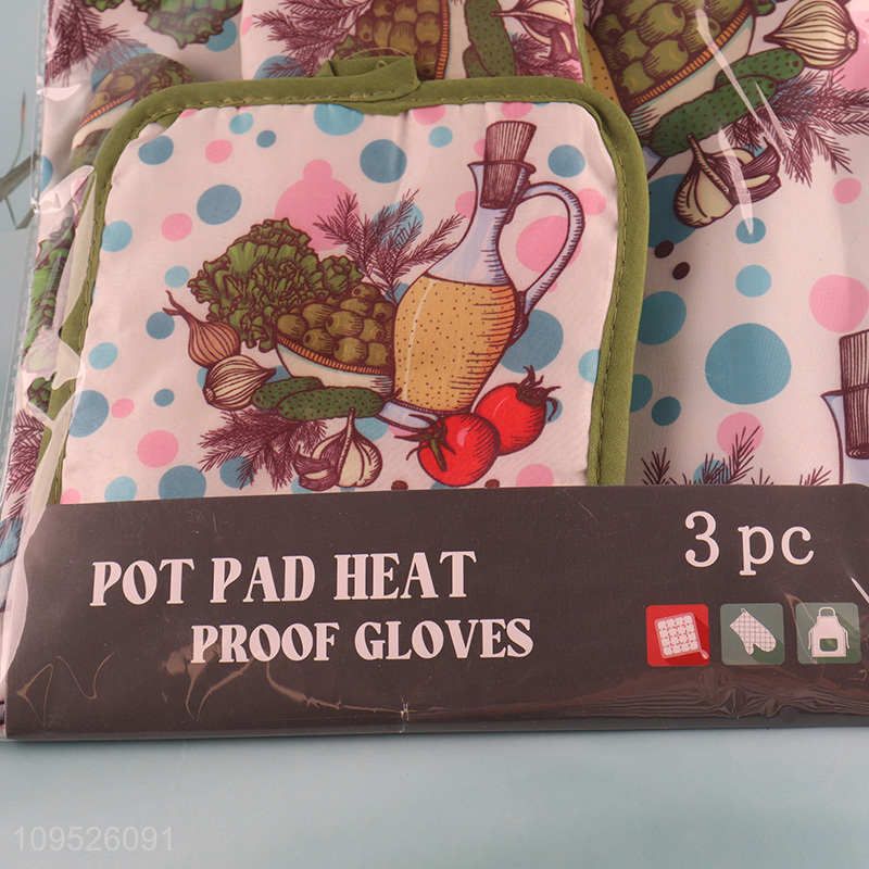 Factory direct sale 3pcs oil-proof apron heat pad oven mitts set
