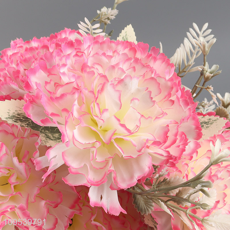 Best Sale Artificial Pink Edged Carnation Bouquet Fake Flower